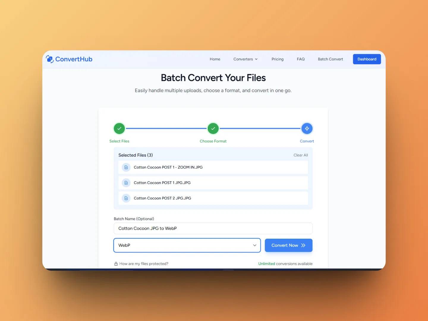 A premium subscription allows you to batch convert your files easily